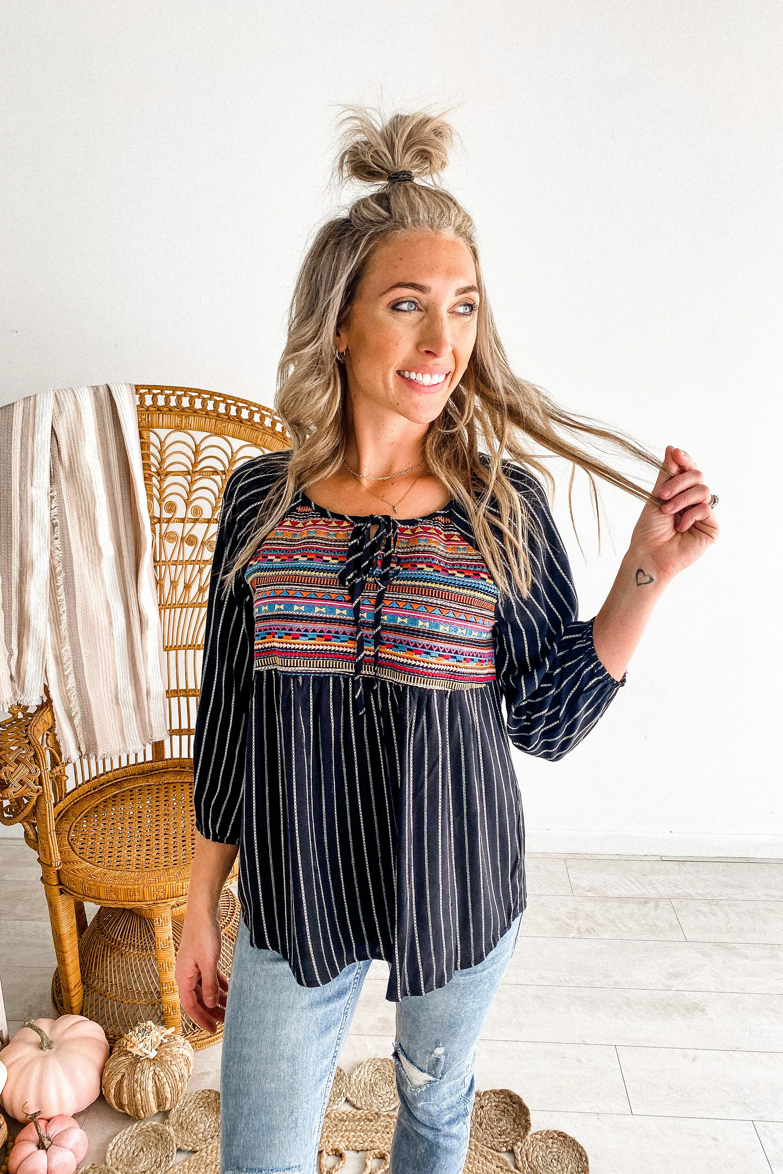 Bradyn Black Stripe Linen Top | FINAL SALE