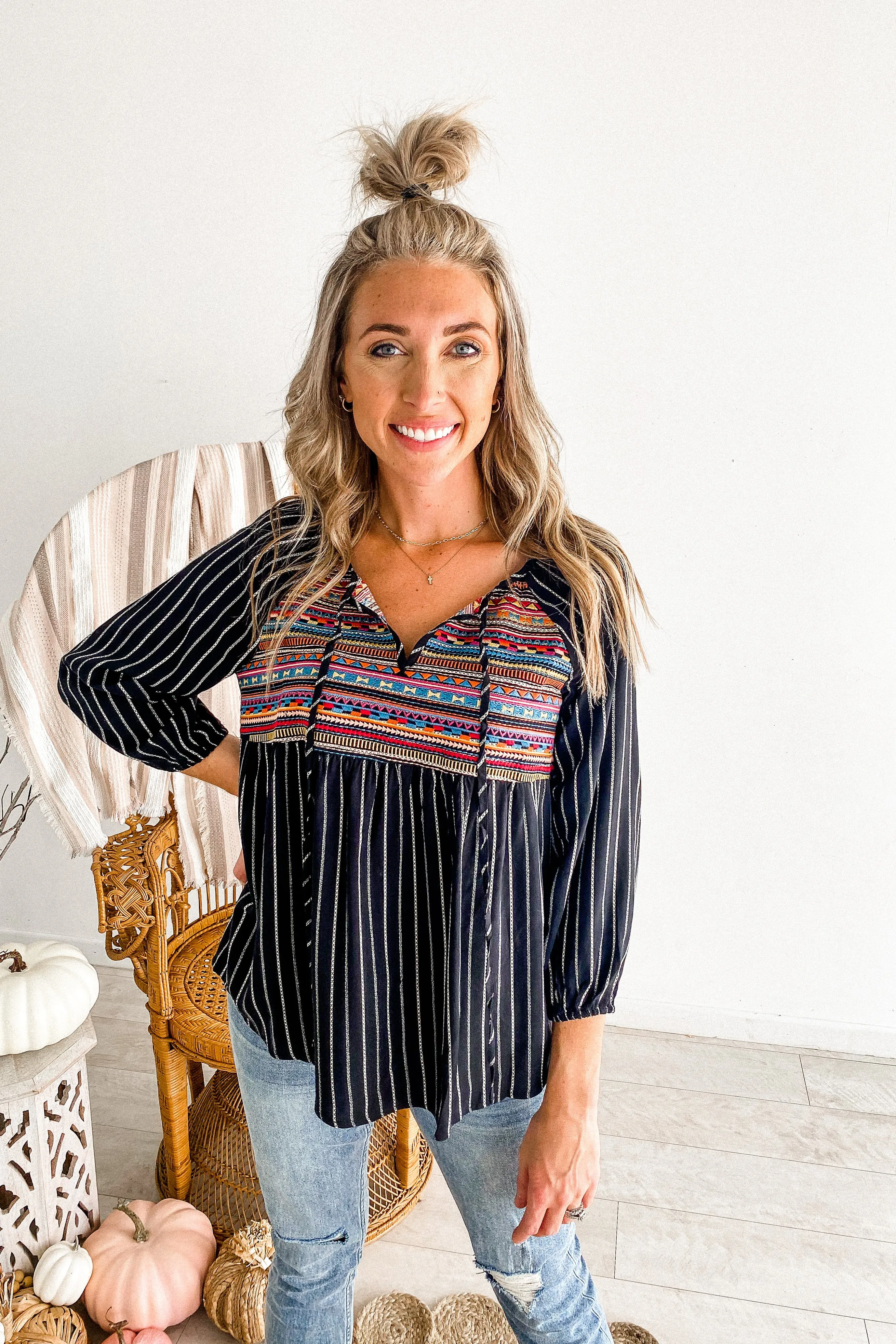 Bradyn Black Stripe Linen Top | FINAL SALE