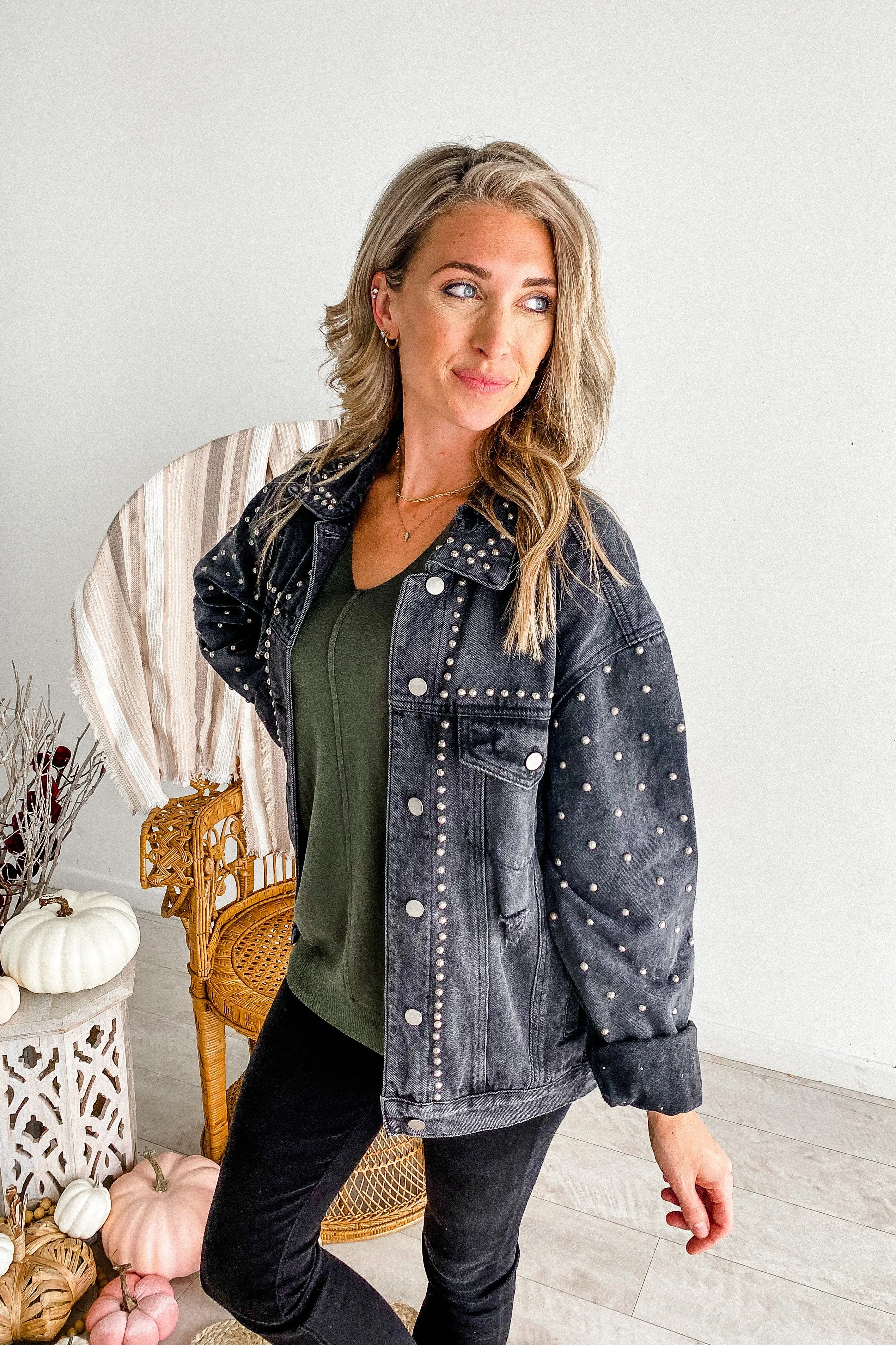 Killin' It Black Studded Denim Jacket