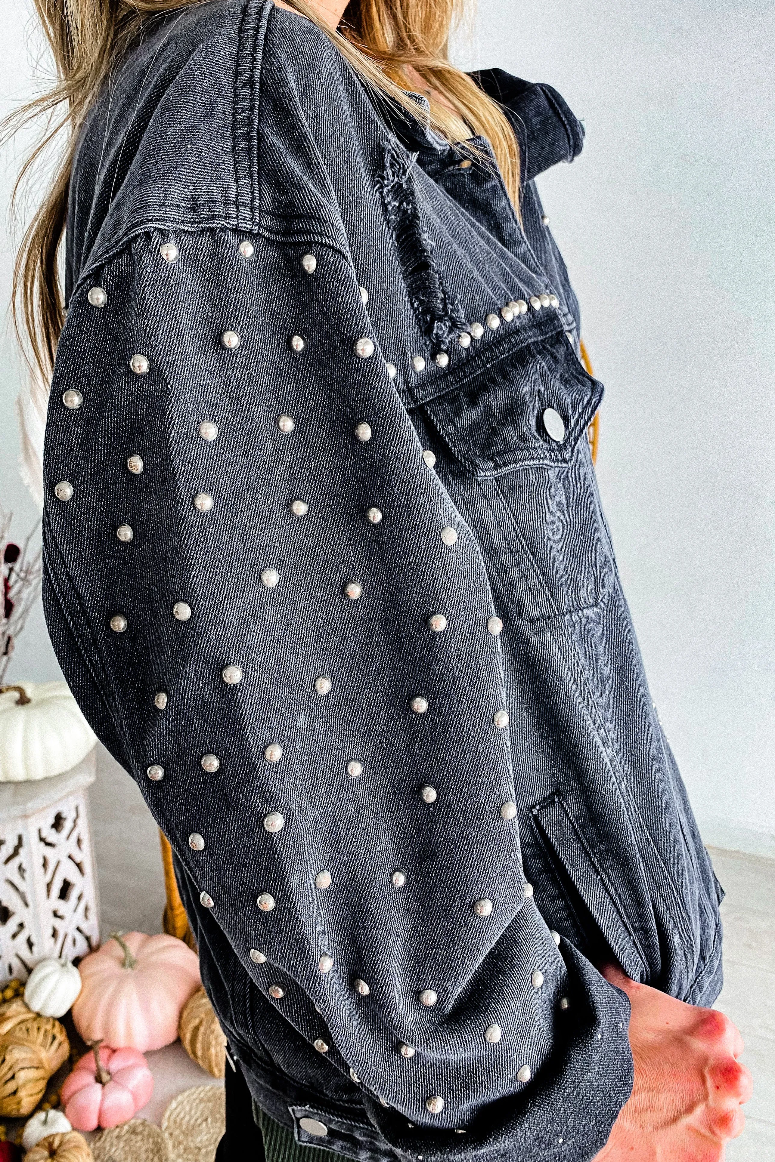 Killin' It Black Studded Denim Jacket