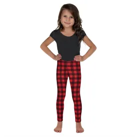 Red Buffalo Plaid Kids Leggings (2T-7) for Girls, Cute Printed Holiday Christmas Checkered Check Workout Lumberjack Yoga Pants