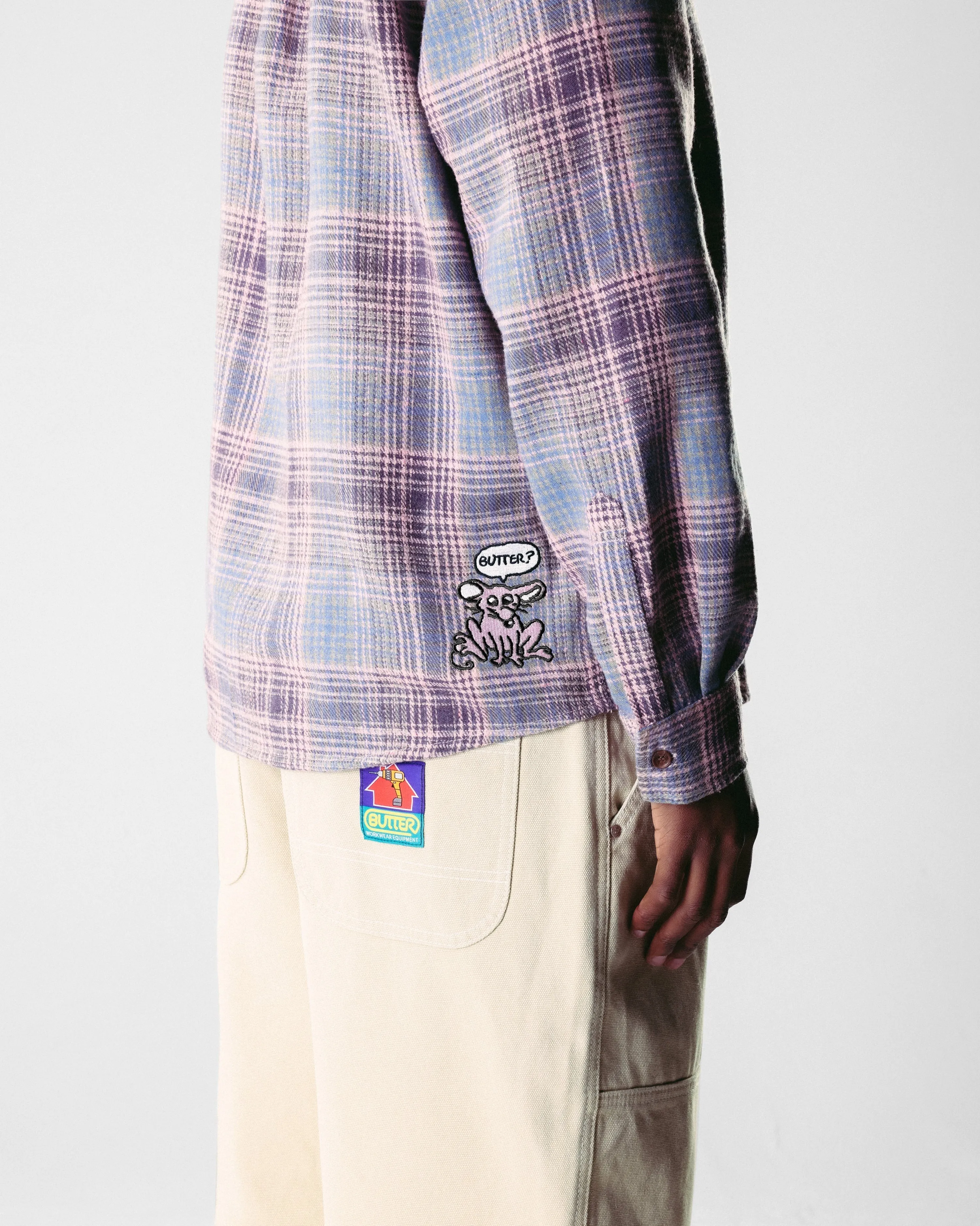 Rodent Flannel Shirt, Pink / Grey