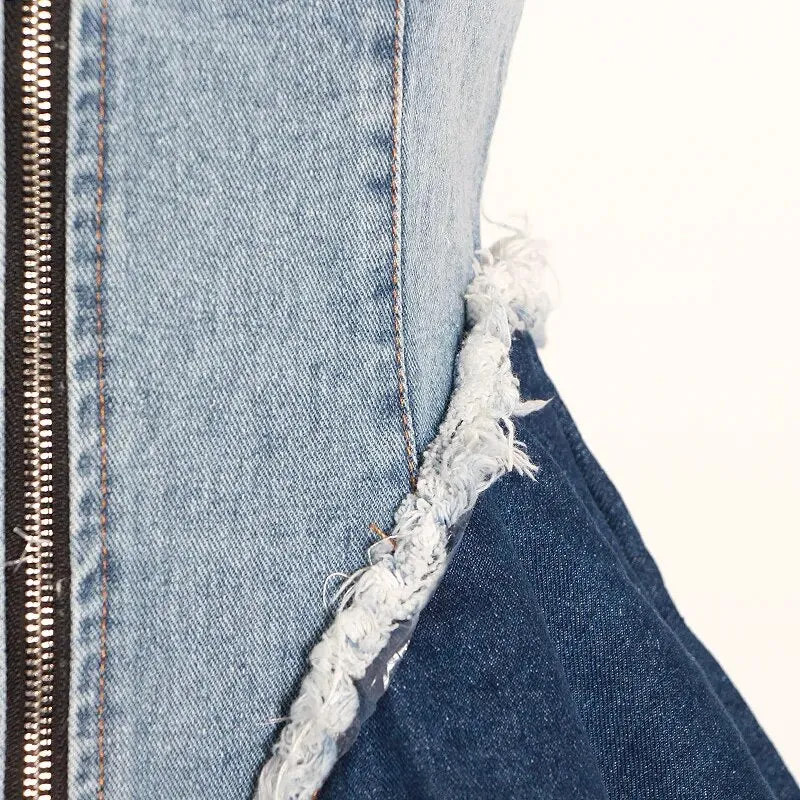 Sexy Patchwork Denim Women Tops Square Collar Sleeveless Spaghetti Strap Tunic Mesh Ruffles Hit Color Vests Female