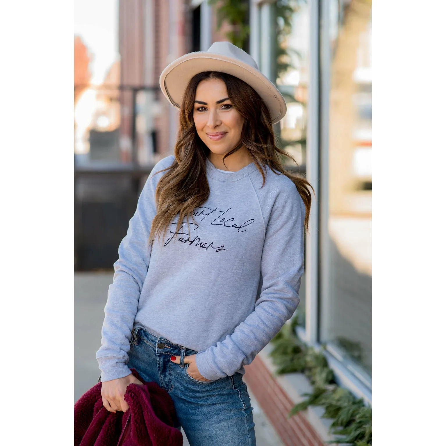 Support Local Farmers Cursive Crew Neck