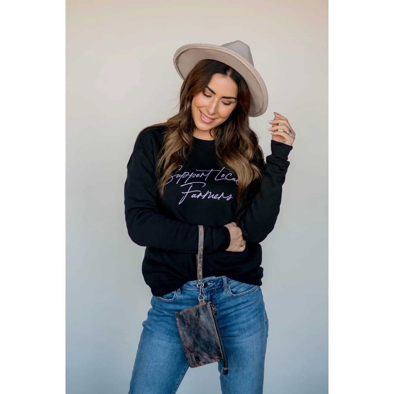 Support Local Farmers Cursive Crew Neck