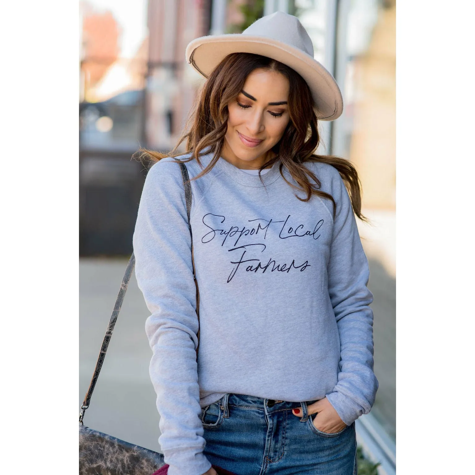 Support Local Farmers Cursive Crew Neck