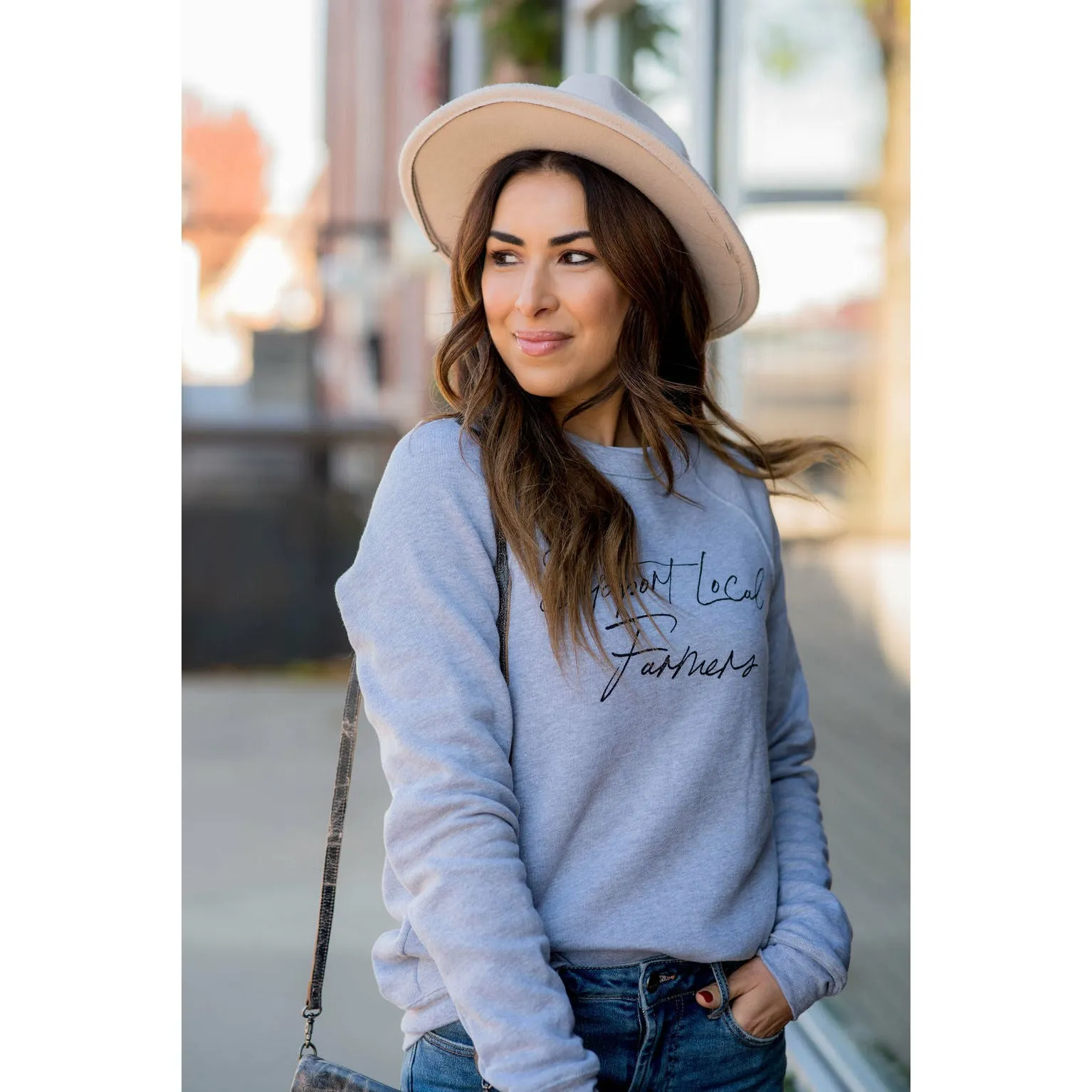 Support Local Farmers Cursive Crew Neck
