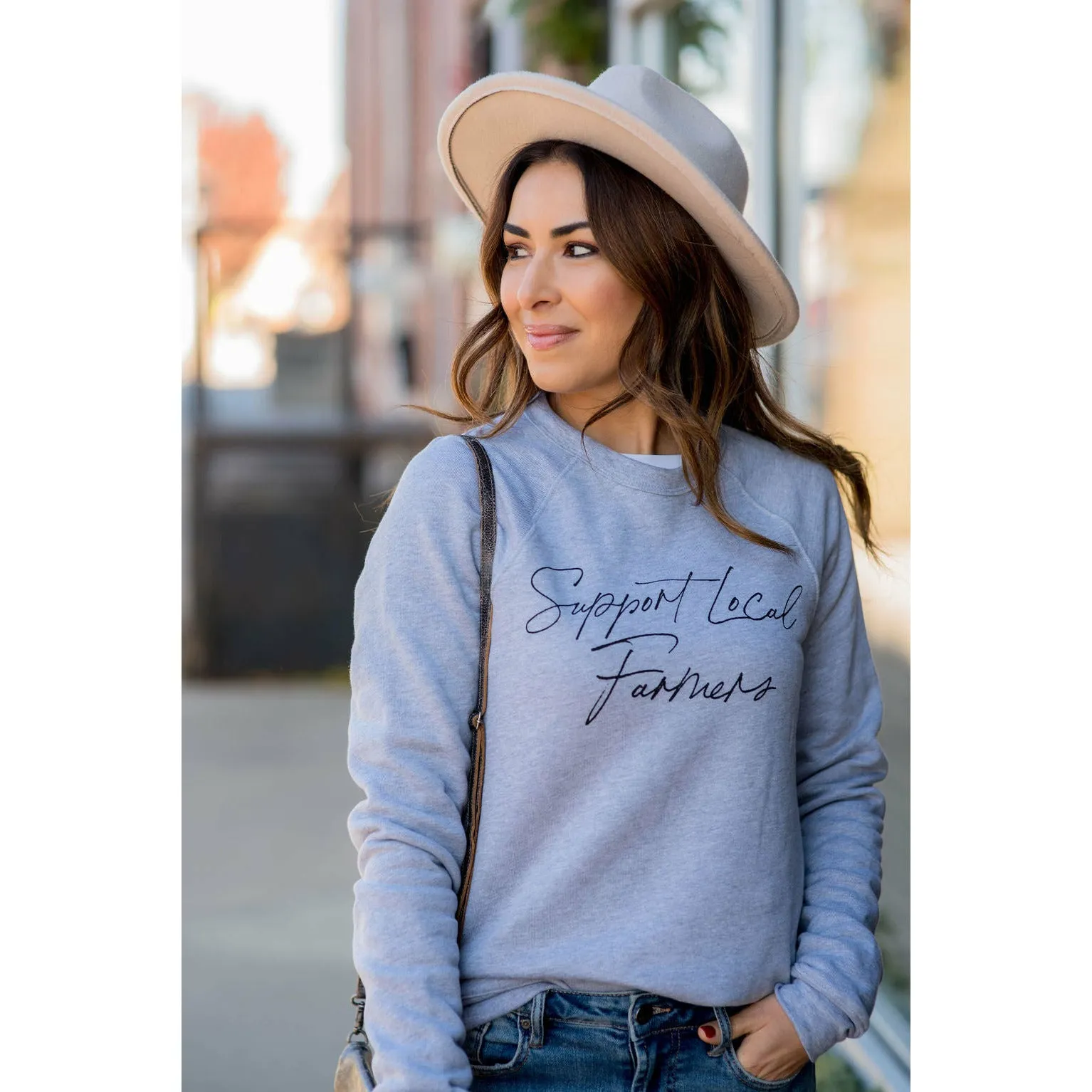 Support Local Farmers Cursive Crew Neck