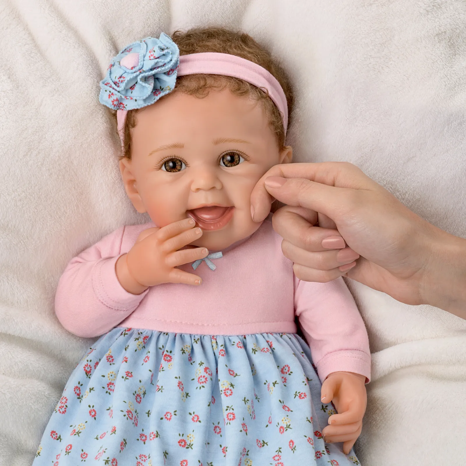 The Ashton - Drake Galleries Giggles And Grins Interactive Touch Activated So Truly Real® Lifelike With RealTouch® Vinyl Skin & Hand Rooted Hair Weighted For Realism Baby Doll by Sherry Rawn 18-inches