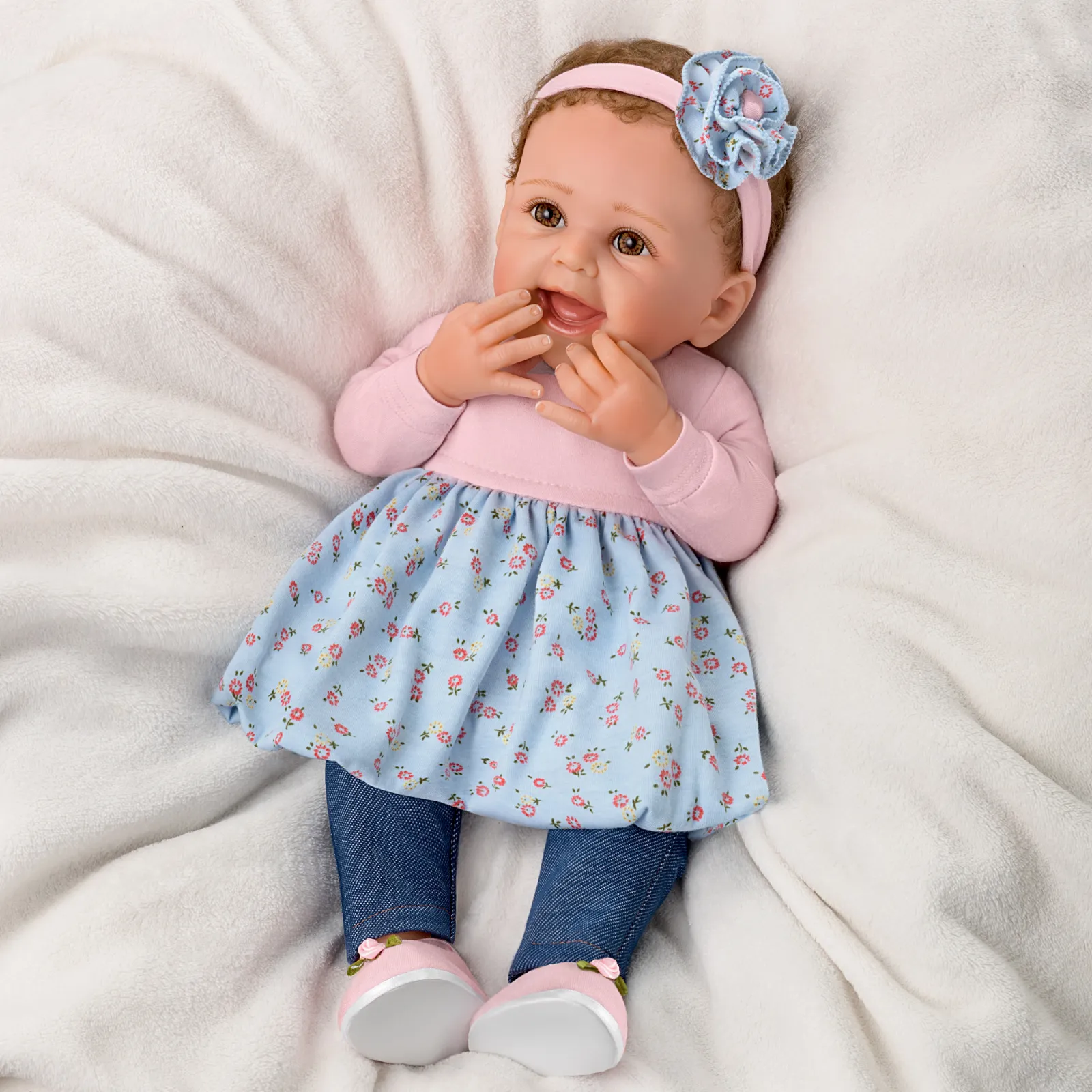 The Ashton - Drake Galleries Giggles And Grins Interactive Touch Activated So Truly Real® Lifelike With RealTouch® Vinyl Skin & Hand Rooted Hair Weighted For Realism Baby Doll by Sherry Rawn 18-inches