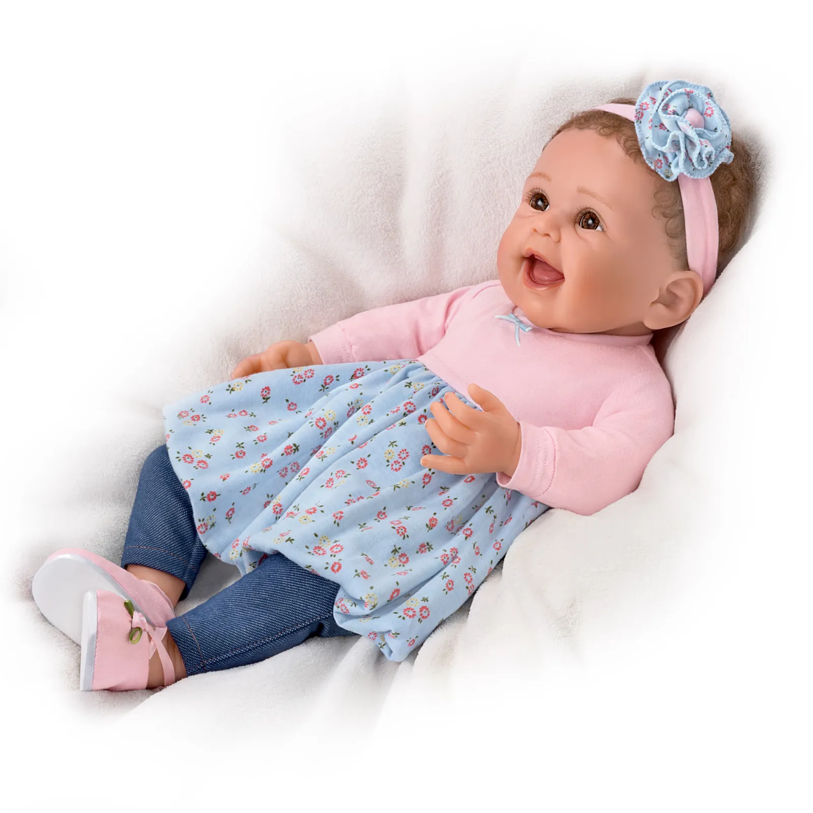 The Ashton - Drake Galleries Giggles And Grins Interactive Touch Activated So Truly Real® Lifelike With RealTouch® Vinyl Skin & Hand Rooted Hair Weighted For Realism Baby Doll by Sherry Rawn 18-inches